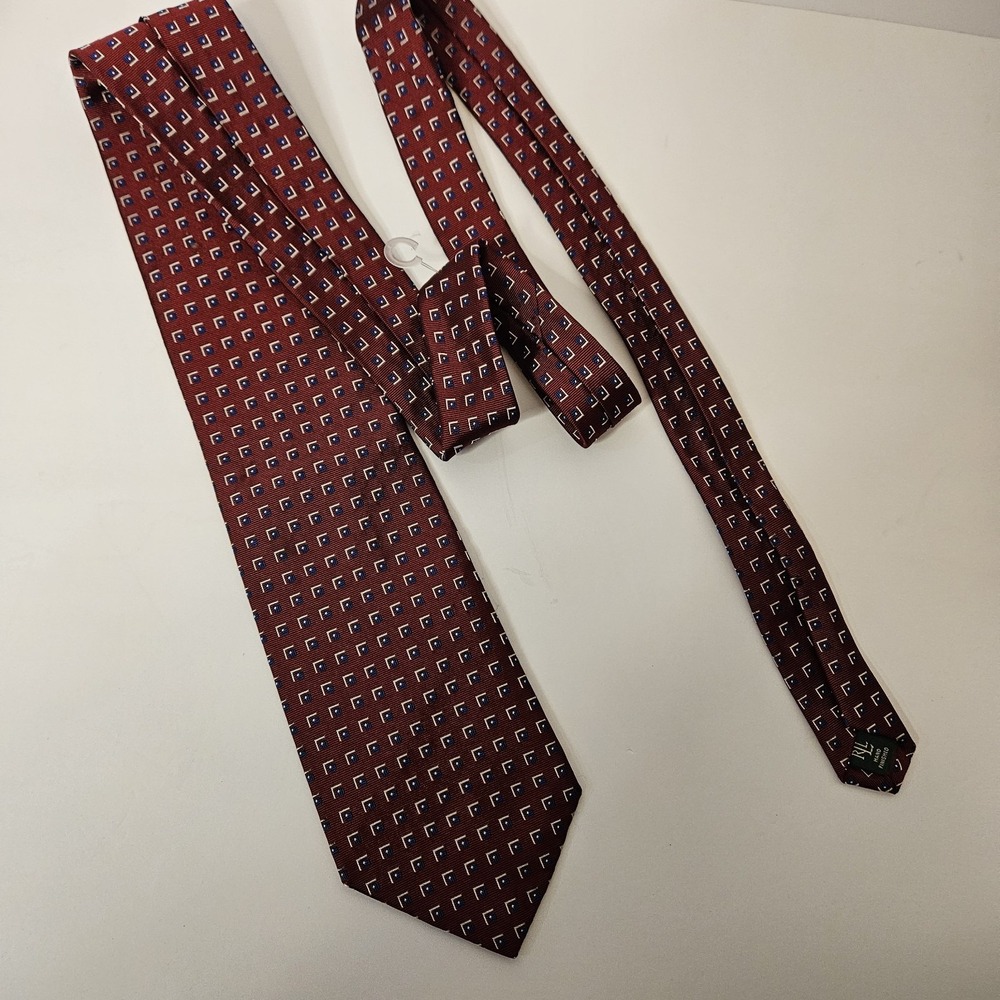 LAUREN RALPH LAUREN Red Geometric Made in USA 100% Silk Classic Size Neckwear